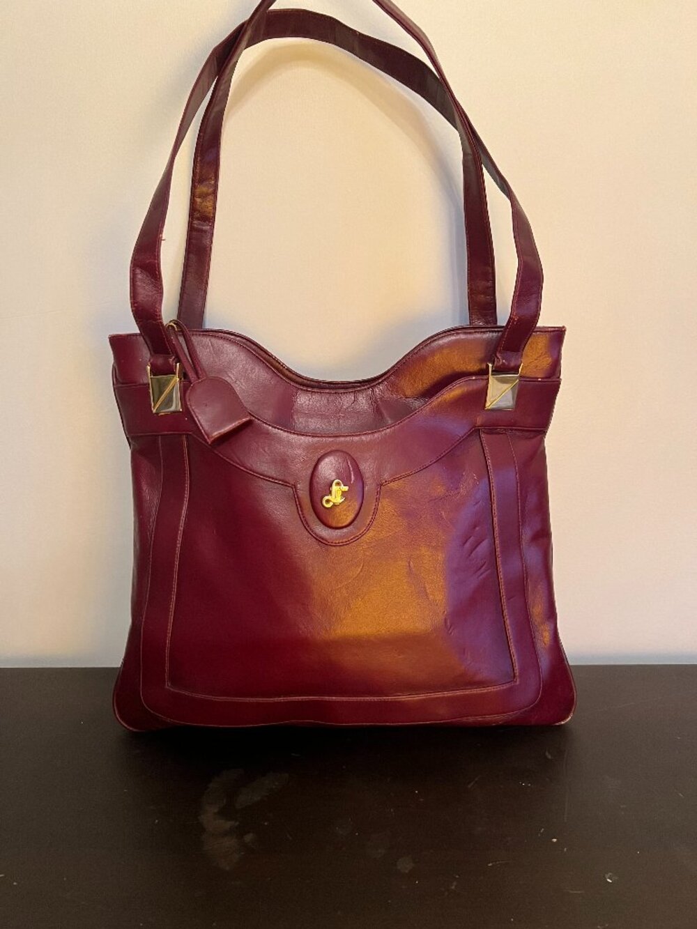 Vintage Etienne Aigner Oxblood Leather Shoulder Bag Made in Italy Tote Purse